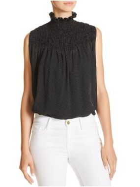 Frame Polkadot Black Sleeveless Smocked Neck Camisole